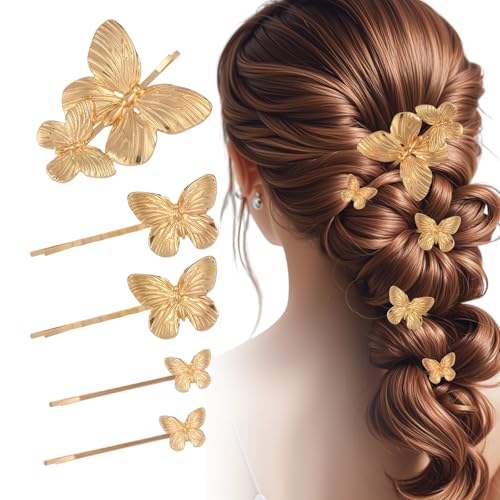 Goldfarbene Schmetterlings-Haarspangen für Damen, goldfarbene Haarnadeln, kleine goldene Haarspangen für Zöpfe, kleine Schmetterlings-Haarspangen, goldfarbenes Haarzubehör für Damen, Feen-Haarspangen, von Xyulaan