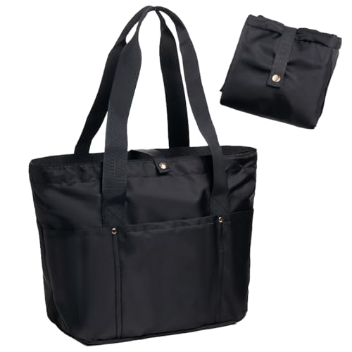 Xyvor 20L Shopper Arbeitstasche Damen, Damen Umhängetasche, Faltbare Einkaufstasche, Shopper mit Reißverschluss, Tasche Handtasche Groß, für Reisen Arbeit Fitness Yoga (Schwarz) von Xyvor