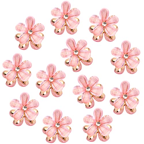 Xzeemo 12 Stk Mini Haarspangen Weiß, Blumen-Haarspangen, Mini Diamant Haarspangen, Haarkrallen Haarschmuck, Dekorative Haarschmuck für Mädchen Damen Hochzeit Party Braut (Rosa) von Xzeemo