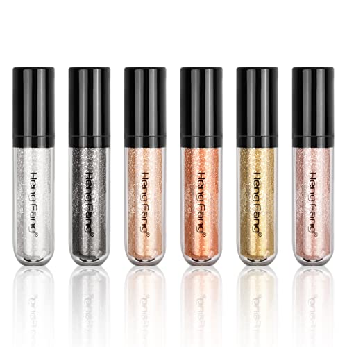 Xzeemo 6 Farben Flüssig Lidschatten Set, Diamond Sparkling Liquid Eyeshadow, Metallic Lidschatten Shimmer Glitter, Langlebiger Wasserdichter Eyeliner Lidschatten, für Partyhochzeitsfest Makeup (Set A) von Xzeemo