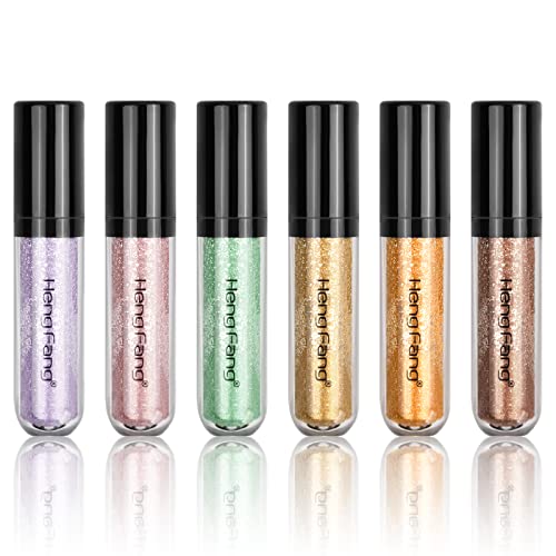 Xzeemo 6 Farben Flüssig Lidschatten Set, Diamond Sparkling Liquid Eyeshadow, Metallic Lidschatten Shimmer Glitter, Langlebiger Wasserdichter Eyeliner Lidschatten, für Partyhochzeitsfest Makeup (Set B) von Xzeemo
