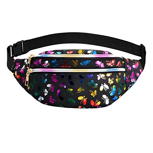 Xzeemo Bauchtasche Mode, Wasserdicht Gürteltasche, Multifunktionale Hüfttasche mit 2 Fächer Reißverschluss Verstellbarer Gürtel, für Damen Reise Party Festival Sport Outdoor Lauftasche (Schwarz) von Xzeemo