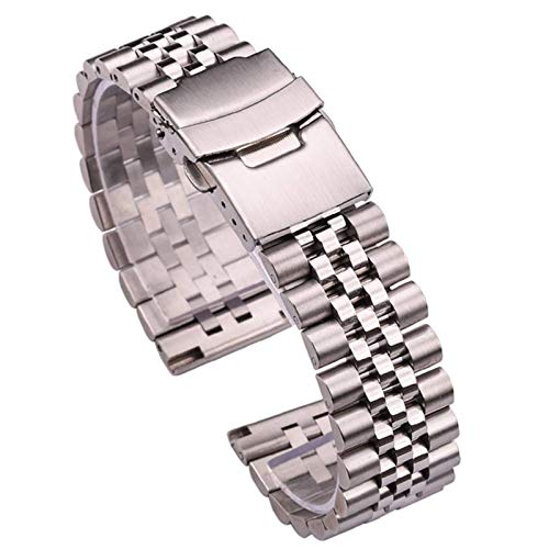 Ersatz von Metallbändern, Armbändern, Edelstahl-Uhrenarmband-Armband for Damen und Herren, 18 mm, 20 mm, 22 mm, 24 mm, silberfarbenes Uhrenarmband mit geradem Ende, Uhrenzubehör (Farbe: Silber, Größe: von Xzeit