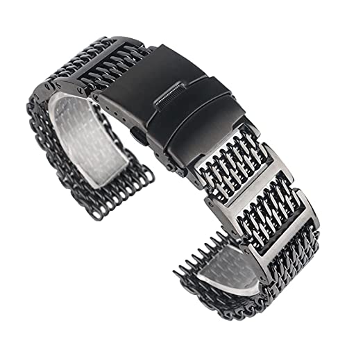 Ersatz von Metallbändern, Armbändern, Uhrenarmbänder, schwarzes Edelstahlgeflecht, Faltverschluss mit Ty-Uhrenarmband, 20 mm, 22 mm, 24 mm, Armband for Herren und Damen, Uhrenarmband-Ersatz (Bandbreit von Xzeit