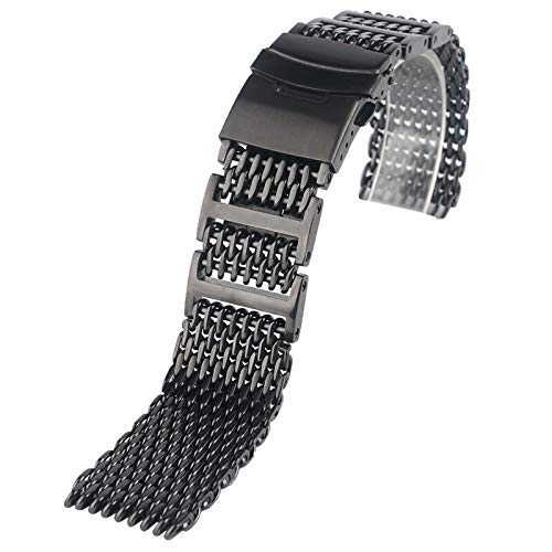 Ersatz von Metallbändern, Armbändern, Uhrenarmband, 20 mm, 22 mm, 24 mm, Herren-Edelstahl-Uhrenarmband, Mesh-Armband, Armband, Ersatz, schwarzes Druckknopf-Armband (Bandbreite: 22 mm) ( Color : Onecol von Xzeit