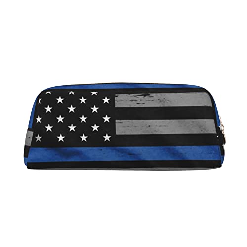 Xzeit Amerikanische dünne blaue Linie Flagge Bleistift Fall Stift Box Reißverschluss Bleistift Taschen Leder Bleistift Tasche für Jungen und Mädchen, gold, Einheitsgröße, Taschen-Organizer von Xzeit