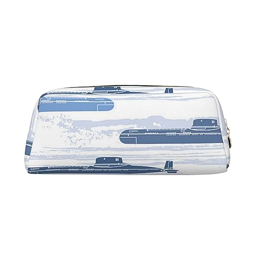 Xzeit Blaues Schiff Federmäppchen Stift Box Reißverschluss Bleistift Taschen Leder Bleistift Tasche für Jungen und Mädchen, gold, Einheitsgröße, Taschen-Organizer von Xzeit