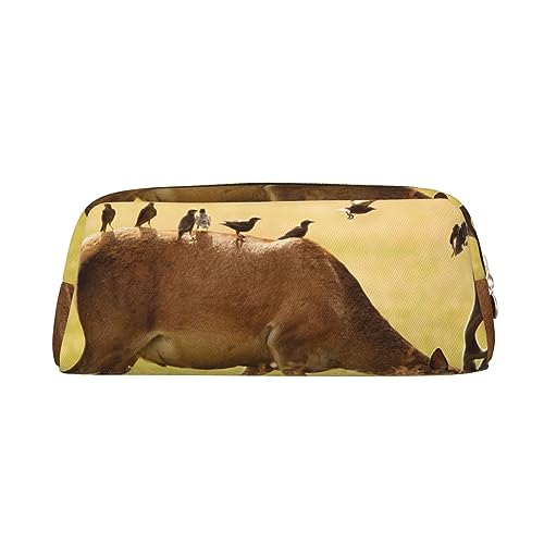 Xzeit Federmäppchen mit Hirsch mit Vögeln Stiftebox Reißverschluss Federmäppchen Leder Federmäppchen für Jungen und Mädchen, gold, Einheitsgröße, Taschen-Organizer von Xzeit