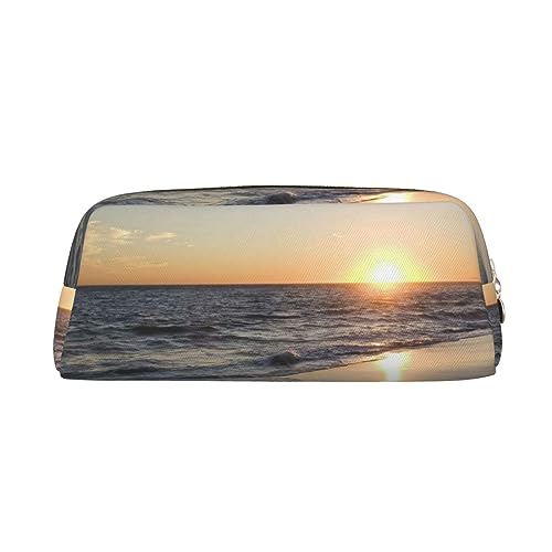 Xzeit Federmäppchen mit Reißverschluss, Motiv: Strand-Sonnenuntergang, Leder, für Jungen und Mädchen, gold, Einheitsgröße, Taschen-Organizer von Xzeit