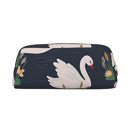 Xzeit Schöne weiße Schwäne auf dem See Federmäppchen Stiftebox Reißverschluss Bleistift Taschen Leder Bleistift Pouch für Jungen und Mädchen, silber, Einheitsgröße, Taschen-Organizer von Xzeit