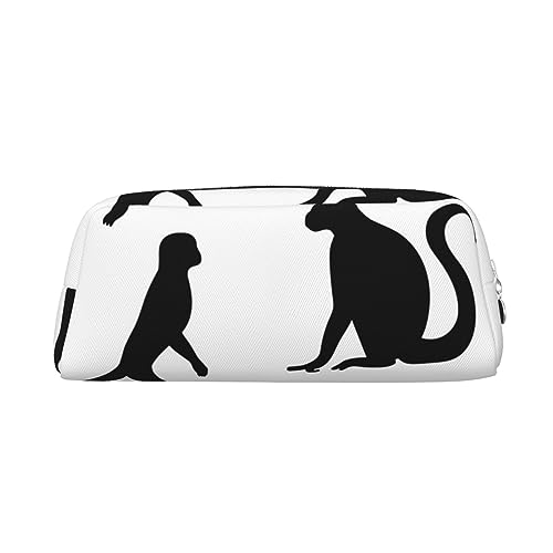 Xzeit Schwarze Gibbon Affe (2) Federmäppchen Stiftebox Reißverschluss Federmäppchen Leder Federmäppchen für Jungen und Mädchen, silber, Einheitsgröße, Taschen-Organizer von Xzeit