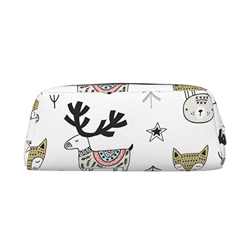 Xzeit Tier Kaninchen Fuchs Hirsch Federmäppchen Stiftbox Reißverschluss Bleistift Taschen Leder Bleistift Tasche für Jungen und Mädchen, silber, Einheitsgröße, Taschen-Organizer von Xzeit