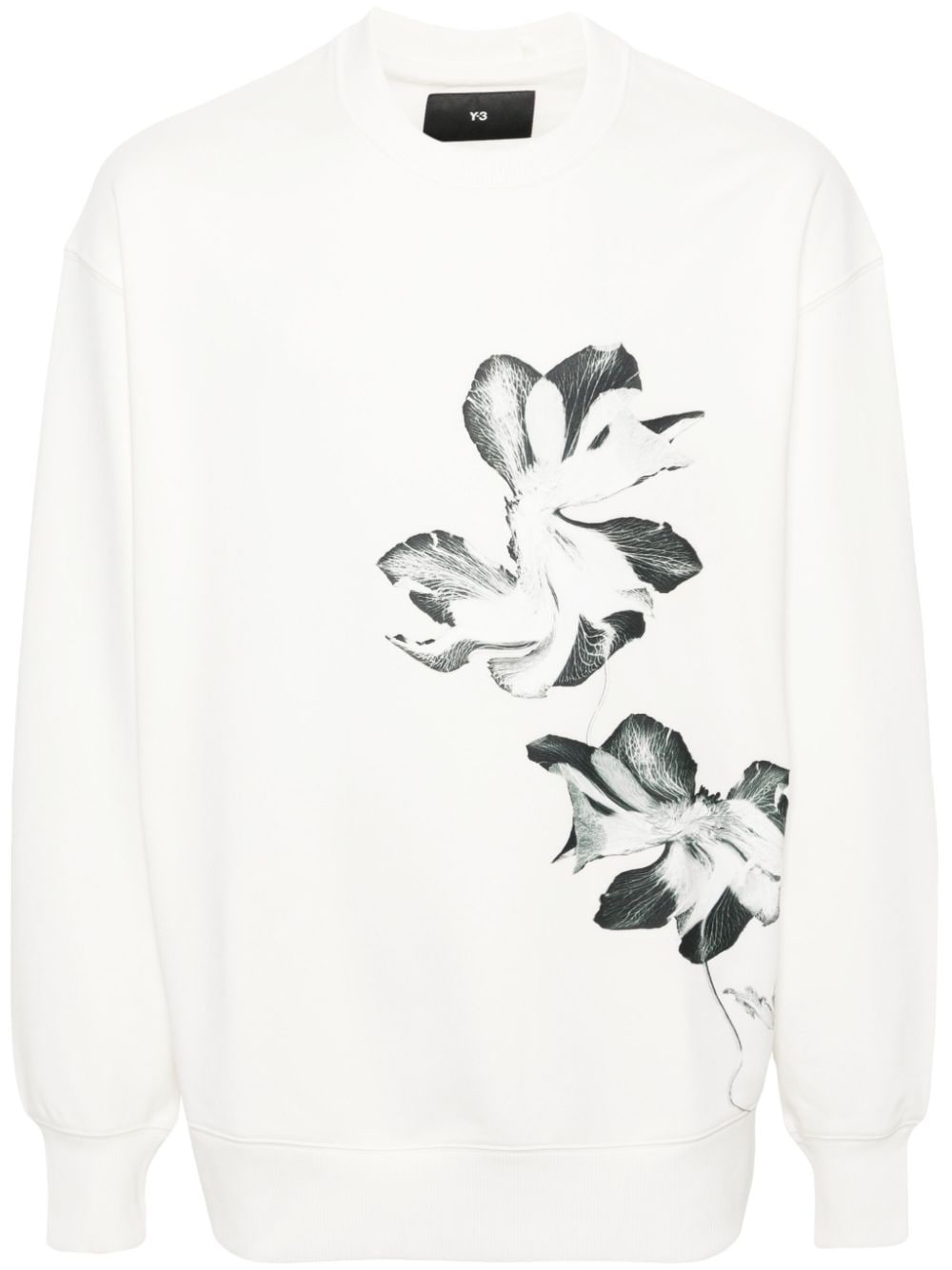 Y-3 Blumen-Print-Sweatshirt mit tiefen Schultern - Weiß von Y-3