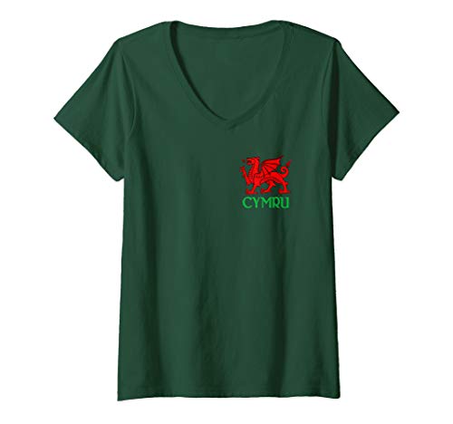 Damen Red Dragon Of Wales Souvenir Graphic Baner Cymru Welsh Flag T-Shirt mit V-Ausschnitt Damen Red Dragon Of Wales Souvenir Graphic Baner Cymru Welsh Flag T-Shirt mit V-Ausschnitt von Y Ddraig Goch Designs