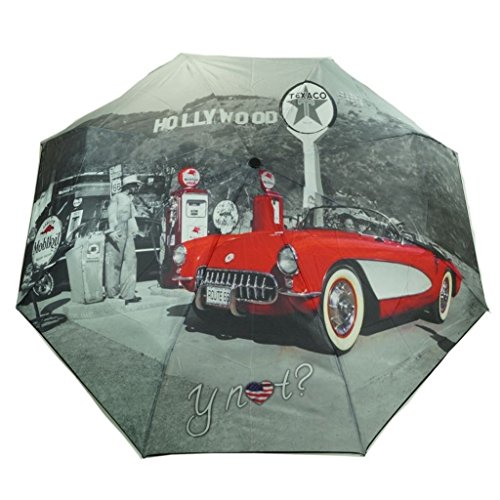 Y NOT? Super Mini City Hollywood Grau-Rot 55545 Damen Regenschirm Taschenschirm Schirm Schirme Damenschirm von Y NOT?