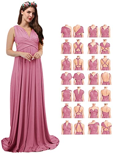 Damen Infinity Brautkleid Hochzeitskleider für Damen Formal Kleider Brautparty Kleider für Frauen Brautjungfernkleid Damen Maxikleid mit Bandeau-Top, Dusty Rose, XXX-Large von Y WJing Yi Jia