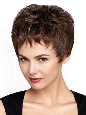 Y YIMANEILI Kurze Kunstfaser rot braun Perücke mit Bang für Damen Pixie Cut Perücke für den täglichen Gebrauch natürlich gewellt mit Pony Perücke Y YIMANEILI Kurze Kunstfaser rot braun Perücke mit Bang für Damen Pixie Cut Perücke für den täglichen Gebrauch natürlich gewellt mit Pony Perücke von Y YIMANEILI