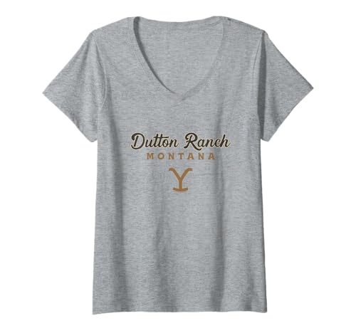 Damen Yellowstone Dutton Ranch Montana Big Chest Logo T-Shirt mit V-Ausschnitt von Y Yellowstone