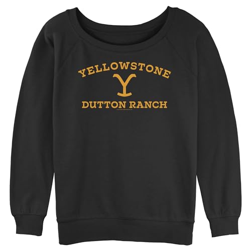 Y Yellowstone Damen Slouchy French Terry Pullover Fleece, Schwarz/Dutton Ranch Logo, Groß von Y Yellowstone