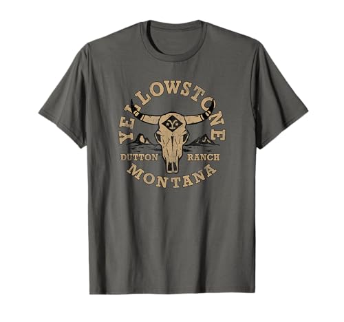Y Yellowstone - Herren & Damen T-Shirt - Grau - Klein - Klassische Passform - Halbarm - Pull-On - Bull Skull Logo - Western - Horse - Yellowstone-Themed T-Shirt von Y Yellowstone