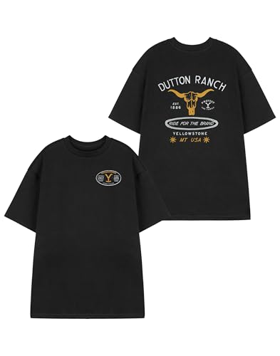 Y Yellowstone Schwarzes Kurzarm-T-Shirt für Herren | Ride for The Brand Grafik-T-Shirt | Ranch inspiriertes Bekleidungsoberteil | Vintage-Western-Stil-Kleidung für Herren | Merchandise von Y Yellowstone