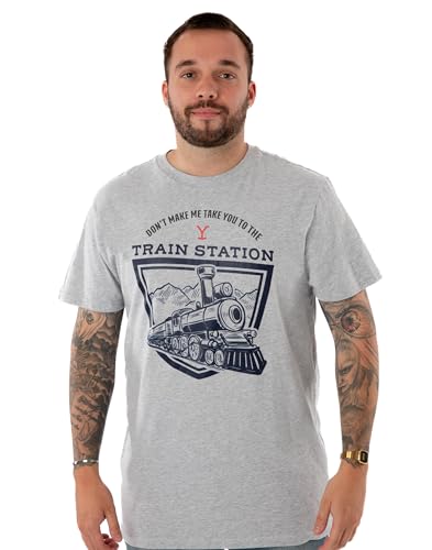 Yellowstone Herren Grey Marl Train Station Kurzarm-T-Shirt | Merchandise der US-TV-Show | Stilvolles und bequemes T-Shirt für Männer von Y Yellowstone