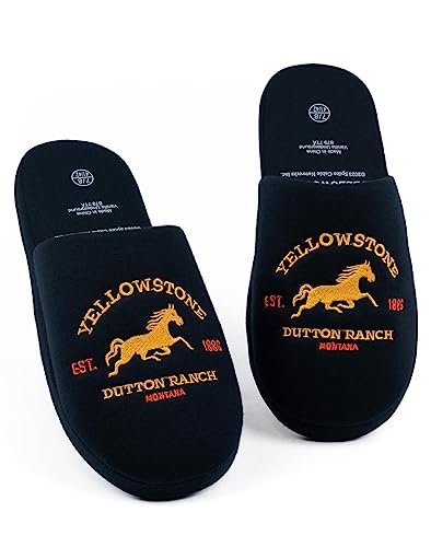 Yellowstone Herren Navy Hausschuhe | Dutton Ranch Emblem | Authentisches TV-Show-Merchandise | Erlebe den Geist der erfolgreichen US-Serie | Ideal zum Entspannen drinnen und stilvollen Fernsehabenden von Y Yellowstone