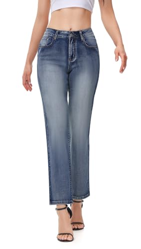 Y imoso Damen Jeans mit geradem Bein, hohe Taille, dehnbare Denim-Hose mit Taschen, Blau, S Y imoso Damen Jeans mit geradem Bein, hohe Taille, dehnbare Denim-Hose mit Taschen, Blau, S von Y imoso