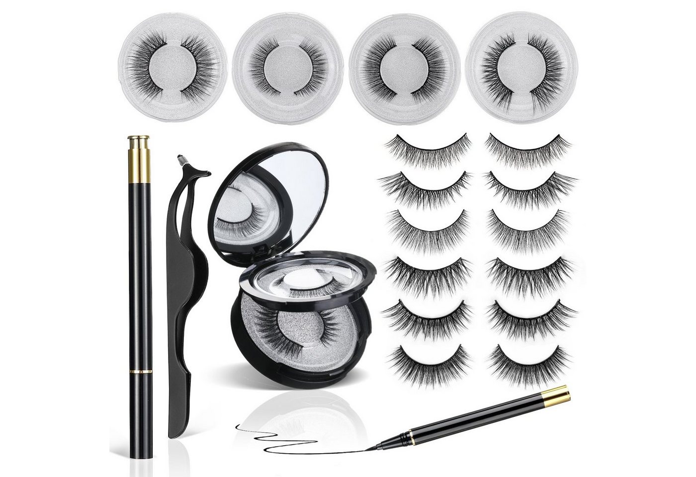 Y.F.M Magnetwimpern, 6 Paar Magnetische Falsche 3D Wimpern, mit Magnetischem Eyeliner, Wimpernzange, Kosmetikspiegel von Y.F.M