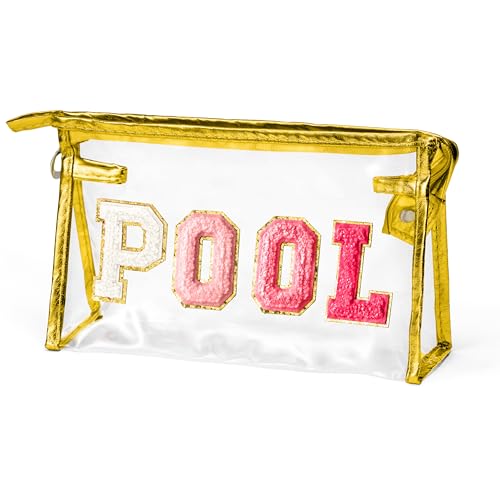 Y1tvei Clear POOL Make-up Tasche - Tiki Rose Red AIR Chenille College Brief Sonnenschutz Kosmetiktasche PVC Transparent Reißverschluss Wasserdicht Strand Sommer Reise Toilette Organizer Schwimmer, von Y1tvei