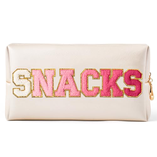 Y1tvei Große Snacks-Kosmetiktasche – Adrette rote Snacks, Chenille, Varsity-Buchstabe, Make-up-Tasche, PU-Leder, wasserdicht, Kulturbeutel, Reißverschluss-Tasche für Geldbörse, Y1tvei Große Snacks-Kosmetiktasche – Adrette rote Snacks, Chenille, Varsity-Buchstabe, Make-up-Tasche, PU-Leder, wasserdicht, Kulturbeutel, Reißverschluss-Tasche für Geldbörse, von Y1tvei