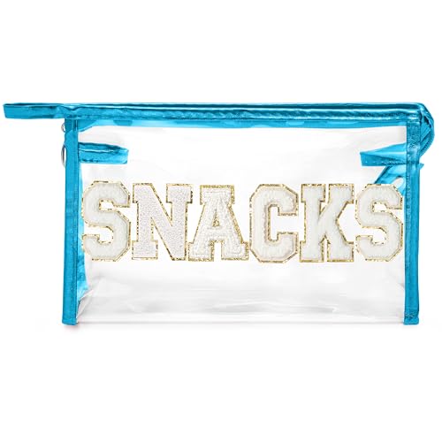 Y1tvei Große transparente Snack-Tasche – adretter Aufnäher, weißer Chenille-Buchstaben, PVC, transparent, extra groß, Kosmetiktasche, tragbar, wasserdicht, Strand-Reise-Organizer, Kulturbeutel für von Y1tvei