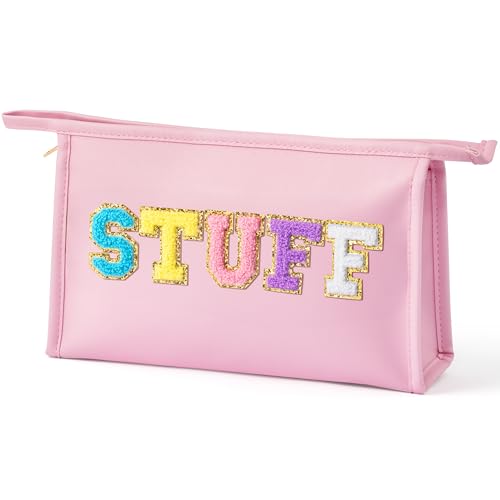 Y1tvei Snack-Tasche aus Chenille, mit Reißverschluss, für Reisen, PU-Leder, Make-up-Tasche, flache Tasche, Reise-Organizer für Damen, Pink, Buntes Zeug, rosa Y1tvei Snack-Tasche aus Chenille, mit Reißverschluss, für Reisen, PU-Leder, Make-up-Tasche, flache Tasche, Reise-Organizer für Damen, Pink, Buntes Zeug, rosa von Y1tvei