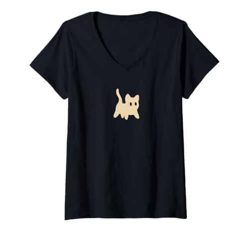 Damen 90er Jahre Y2K Gruselige Kater Katze hat Angst T-Shirt mit V-Ausschnitt von Y2K 90s Cat Tomcat for Women Men