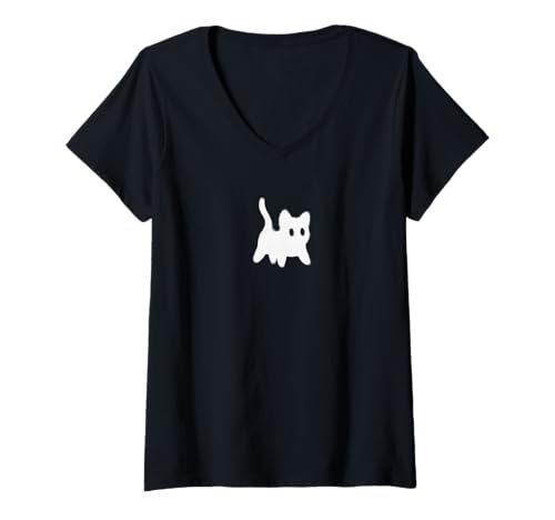 Damen Der gruselige Tomcat Cat aus den 90ern hat Angst T-Shirt mit V-Ausschnitt Damen Der gruselige Tomcat Cat aus den 90ern hat Angst T-Shirt mit V-Ausschnitt von Y2K 90s Cat Tomcat for Women Men