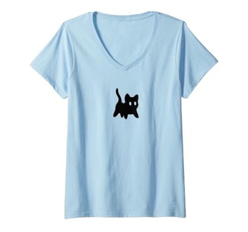 Damen Die gruselige Katze Tomcat aus den 90ern hat Angst T-Shirt mit V-Ausschnitt von Y2K 90s Cat Tomcat for Women Men