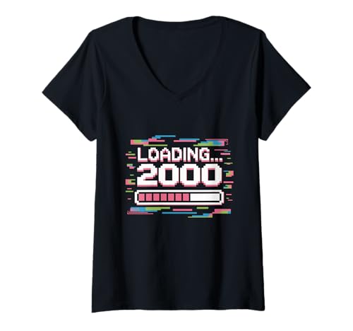 Damen Loading 2000 Nostalgie Pixel Ladebalken Retro Glitch Grafik T-Shirt mit V-Ausschnitt Damen Loading 2000 Nostalgie Pixel Ladebalken Retro Glitch Grafik T-Shirt mit V-Ausschnitt von Y2K Ästhetik Jahr 2000 Gaming Look Digitale Kunst