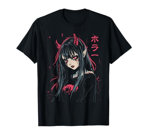 Anime Horror Girl Aesthetic Vaporwave Waifu Japanisches Mädchen T-Shirt von Y2K Alt Clothes Grunge Tees For Men & Women