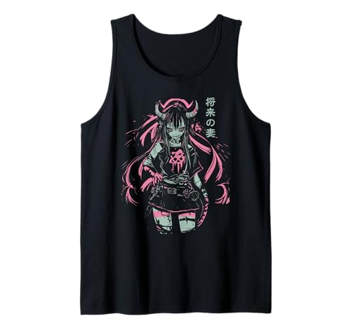 Anime Horror Girl Aesthetic Vaporwave Waifu Japanisches Mädchen Tank Top von Y2K Alt Clothes Grunge Tees For Men & Women