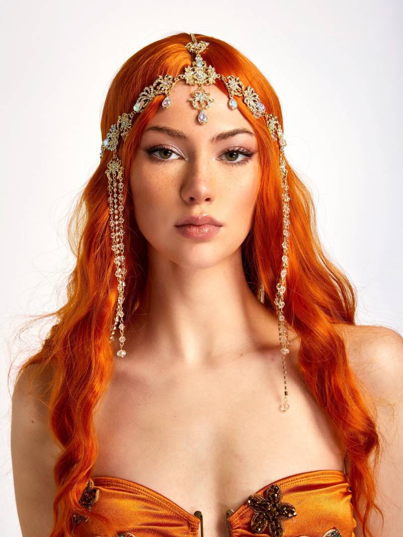 Fairy Princess Gold Strass Gem Kopf Kette, Fransen, Haar Schmuck, Rave, Festival, Edc, Edm, Coachella, Halloween, Kosten, Kopfschmuck von Y3KShopCorp