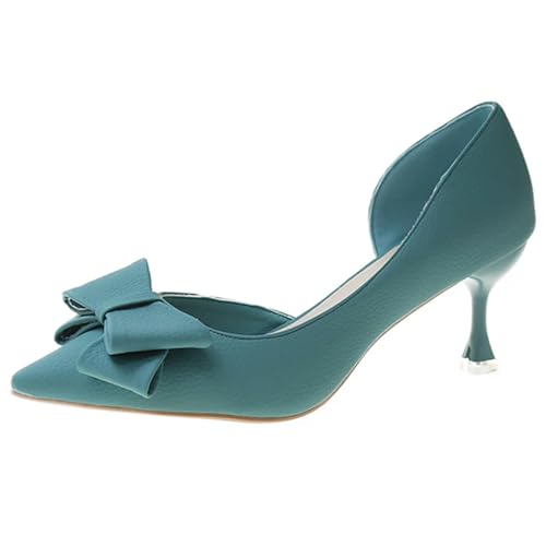 Y6GO9KSP Blaue Schleife Stiletto High Heels Damen Herbst PU Leder Slip-On High Heels Damen Spitzschuh Partyschuhe Damenschuhe von Y6GO9KSP