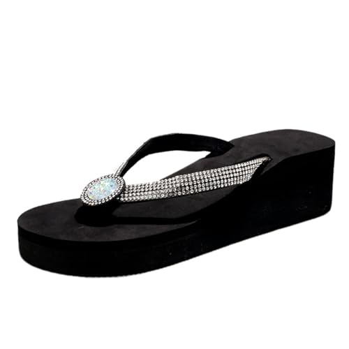 Y6GO9KSP Keilpantoffeln Damen Sommer Shiny Crystal Plateausandalen Damen XL 42 Leichte Outdoor-Hausschuhe von Y6GO9KSP