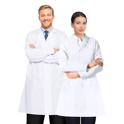 Y8HM Weißer Kittel Arztkittel Laborkittel Damen Herren Schutzkleidung Chemie Baumwolle Langarm mit Knöpfen & Tasche Medizinische Berufskleidung für Labor Hygiene & Mantel (M(168-173cm)) von Y8HM