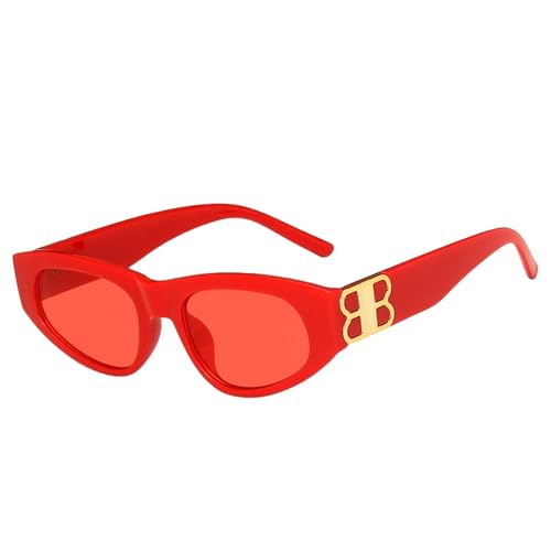 YAAYAGO Sonnenbrille Damen Disco-Sonnenbrille Für Männer Und Frauen Trendige Sonnenbrillen Dreieck Katzen-Augen-Sonnenbrille-Rot von YAAYAGO