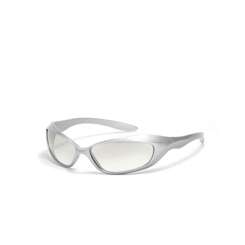 YAAYAGO Sonnenbrille Damen Große Rahmen Y2K Sonnenbrille Für Frauen Personalisierte Silberne Trendige Sonnenbrille Für Männer-Silber von YAAYAGO