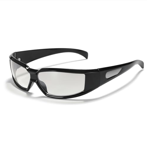 YAAYAGO Sonnenbrille Damen Große Rahmenbrille Y2K Sonnenbrille Für Frauen Personalisierte Silberne Trendige Sonnenbrille Für Männer-Schwarz von YAAYAGO