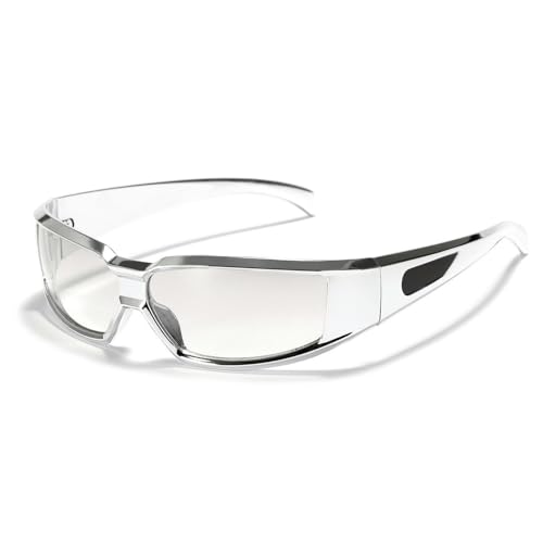 YAAYAGO Sonnenbrille Damen Große Rahmenbrille Y2K Sonnenbrille Für Frauen Personalisierte Silberne Trendige Sonnenbrille Für Männer-Silber von YAAYAGO