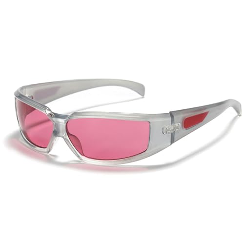 YAAYAGO Sonnenbrille Damen Große Rahmenbrille Y2K Sonnenbrille Für Frauen Personalisierte Silberne Trendige Sonnenbrille Für Männer-grau-rot von YAAYAGO
