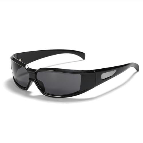 YAAYAGO Sonnenbrille Damen Große Rahmenbrille Y2K Sonnenbrille Für Frauen Personalisierte Silberne Trendige Sonnenbrille Für Männer-schwarzgrau von YAAYAGO