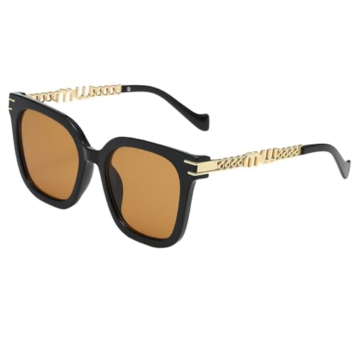 YAAYAGO Sonnenbrille Damen Metall Hohlkette Sonnenbrille Für Männer Heiße Mädchen Im Stil Von Frauen Für Frauen Anti-UV-Sonnenbrille- Schwarz Braun von YAAYAGO